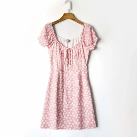 NEW! Pink “Daisy Doll” Floral Print Puff Sleeve Mini Dress - Picture 7 of 12